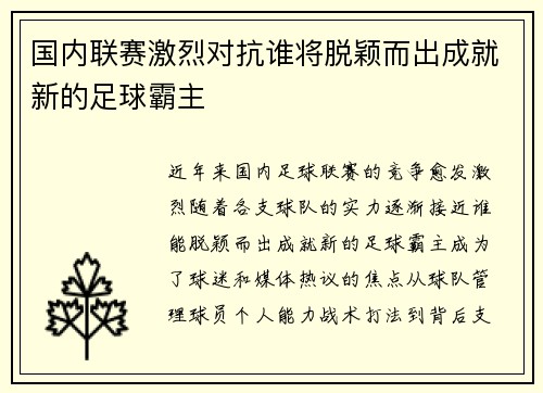 国内联赛激烈对抗谁将脱颖而出成就新的足球霸主